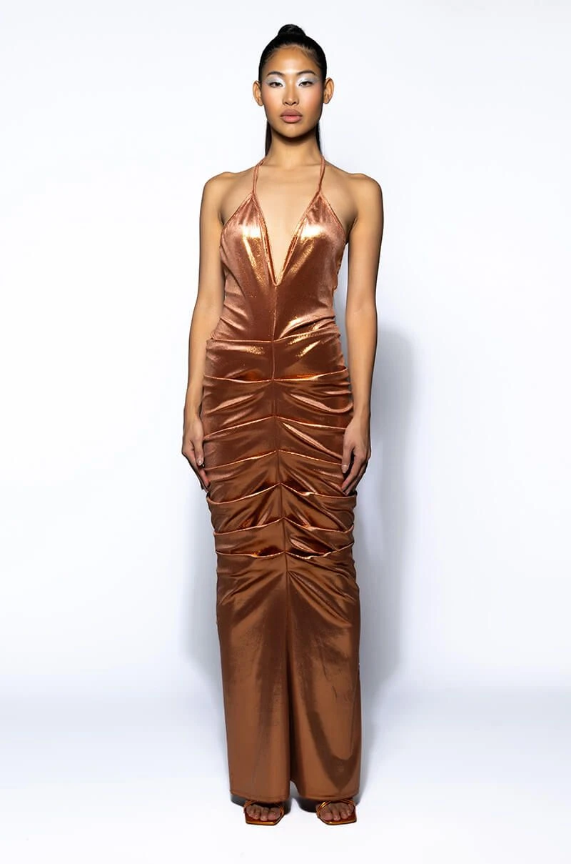 ONE NIGHT ONLY RUCHED METALLIC MAXI DRESS 4 ONE NIGHT ONLY RUCHED METALLIC MAXI DRESS - Image 2