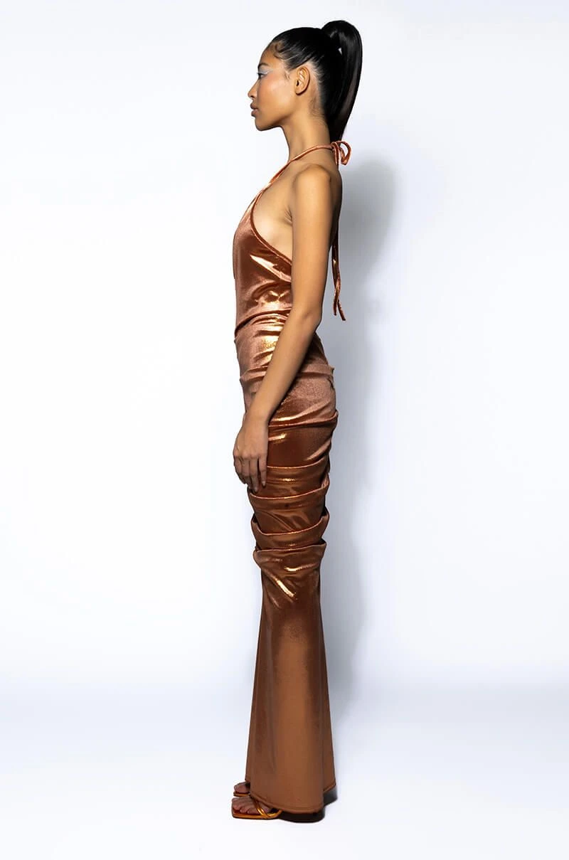 ONE NIGHT ONLY RUCHED METALLIC MAXI DRESS 5 ONE NIGHT ONLY RUCHED METALLIC MAXI DRESS - Image 3