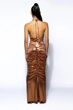 ONE NIGHT ONLY RUCHED METALLIC MAXI DRESS 10 ONE NIGHT ONLY RUCHED METALLIC MAXI DRESS -AKIRA Shop one night only ruched metallic maxi dress gold 4 4