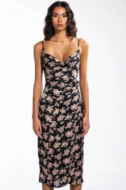 PICTURE OF CLASS SATIN SLIP DRESS -AKIRA Shop picture of class satin slip dress black multi 3 3