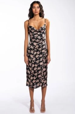 PICTURE OF CLASS SATIN SLIP DRESS -AKIRA Shop picture of class satin slip dress black multi 7 7