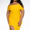 PLUS MAKE A TOAST OFF THE SHOULDER BANDAGE DRESS 2 PLUS MAKE A TOAST OFF THE SHOULDER BANDAGE DRESS -AKIRA Shop plus make a toast off the shoulder bandage dress dark yellow 1 1 c1