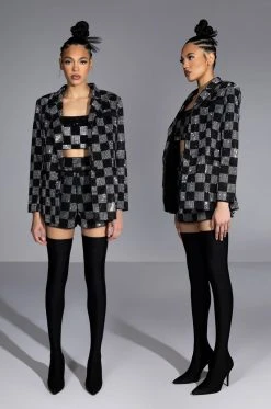 POP STAR CHECKERED RHINESTONE SHORT -AKIRA Shop pop star checkered rhinestone short black white 6 6