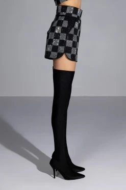 POP STAR CHECKERED RHINESTONE SHORT -AKIRA Shop pop star checkered rhinestone short black white 8 8