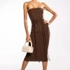 PRETTY PLEASE TUBE CORSET TOP MIDI DRESS -AKIRA Shop pretty please tube corset top midi dress dark brown 1 1
