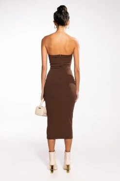 PRETTY PLEASE TUBE CORSET TOP MIDI DRESS -AKIRA Shop pretty please tube corset top midi dress dark brown 3 3