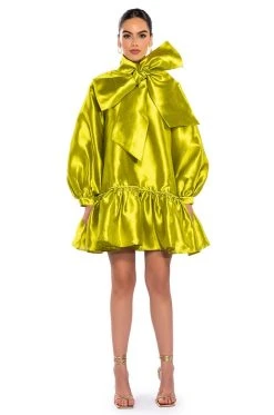 PUFF SLEEVE DROP WAIST MINI DRESS -AKIRA Shop puff sleeve drop waist mini dress green 3 3