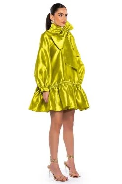 PUFF SLEEVE DROP WAIST MINI DRESS -AKIRA Shop puff sleeve drop waist mini dress green 4 4