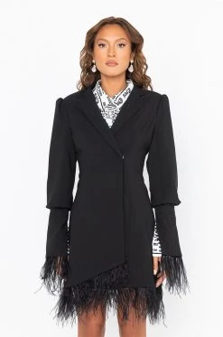 QUEEN LEVEL REAL FEATHER MINI BLAZER DRESS -AKIRA Shop queen level real feather mini blazer dress black 3 3