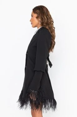 QUEEN LEVEL REAL FEATHER MINI BLAZER DRESS -AKIRA Shop queen level real feather mini blazer dress black 4 4