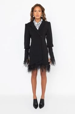 QUEEN LEVEL REAL FEATHER MINI BLAZER DRESS -AKIRA Shop queen level real feather mini blazer dress black 8 8