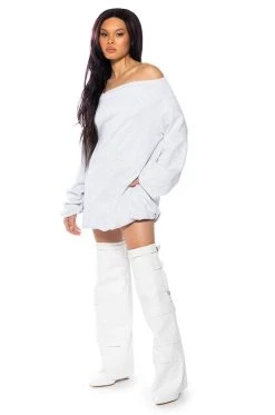 RELAXED CUTIE FRENCH TERRY OFF THE SHOULDER MINI DRESS -AKIRA Shop relaxed cutie french terry off the shoulder mini dress heather grey 3 3 c1 c1