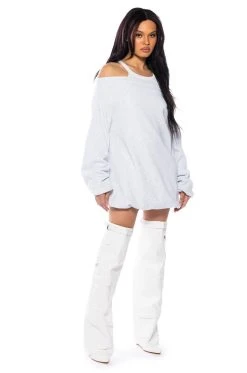 RELAXED CUTIE FRENCH TERRY OFF THE SHOULDER MINI DRESS -AKIRA Shop relaxed cutie french terry off the shoulder mini dress heather grey 5 5 c1 c1