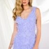 RENDEZVOUS SLEEVELESS FEATHER MINI DRESS IN PURPLE 1 RENDEZVOUS SLEEVELESS FEATHER MINI DRESS IN PURPLE -AKIRA Shop rendezvous sleeveless feather mini dress in purple light purple 1 1