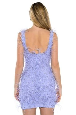 RENDEZVOUS SLEEVELESS FEATHER MINI DRESS IN PURPLE -AKIRA Shop rendezvous sleeveless feather mini dress in purple light purple 9 9
