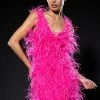 RENDEZVOUS SLEEVELESS FEATHER MINI DRESS IN PINK -AKIRA Shop rendezvous sleeveless feather mini dress fuchsia 1 1