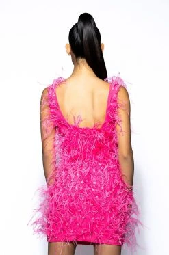 RENDEZVOUS SLEEVELESS FEATHER MINI DRESS IN PINK -AKIRA Shop rendezvous sleeveless feather mini dress fuchsia 6 6