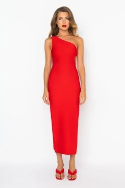 SAVE IT FOR THE DANCE ONE SLEEVE MAXI DRESS -AKIRA Shop save it for the dance one sleeve maxi dress red 1