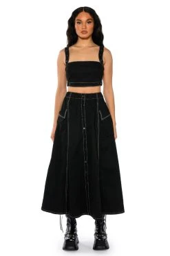 SECRET ADMIRER DENIM MAXI SKIRT 12 SECRET ADMIRER DENIM MAXI SKIRT -AKIRA Shop secret admirer denim maxi skirt black 3 3