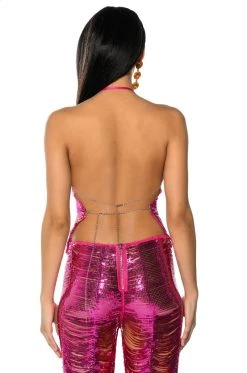 SENORITA EMBELLISHED HALTER TOP IN PINK -AKIRA Shop senorita embellished halter top pink 6 6
