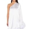 SHES ALL THAT ONE SLEEVE FEATHER MINI DRESS IN WHITE -AKIRA Shop shes all that one sleeve feather mini dress in white ivory 1 1