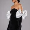 SHES FANCY MINI DRESS WITH GLOVE AND BOW ARM ACCENTS -AKIRA Shop shes fancy mini dress with glove and bow arm accents black white 1 1