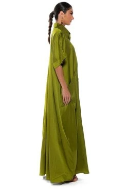 SHE'S RICH OVERSIZED SATIN JUMPSUIT IN GREEN -AKIRA Shop shes rich oversized satin jumpsuit in green green 3 3