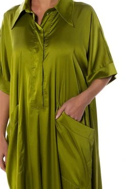 SHE'S RICH OVERSIZED SATIN JUMPSUIT IN GREEN -AKIRA Shop shes rich oversized satin jumpsuit in green green 5 5
