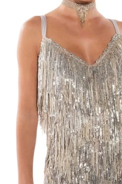 SHOW UP FRINGE MINI DRESS -AKIRA Shop show up fringe mini dress silver 7 7