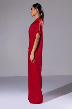 SILENT DREAMER SHORT SLEEVE SATIN JUMPSUIT -AKIRA Shop silent dreamer short sleeve satin jumpsuit red 3 3