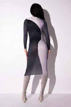 SILHOUETTE MOCK NECK LONG SLEEVE MIDI DRESS -AKIRA Shop silhouette mock neck long sleeve midi dress black multi 5 5