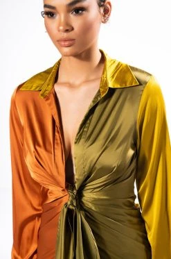 SIMPLY DIVINE DRAPED SATIN MIDI DRESS -AKIRA Shop simply divine draped satin midi dress green multi 6 6