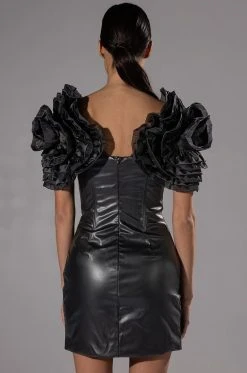 SLOANE SHOULDER DETAIL FAUX LEATHER MINI DRESS -AKIRA Shop sloane shoulder detail faux leather mini dress black 5 5