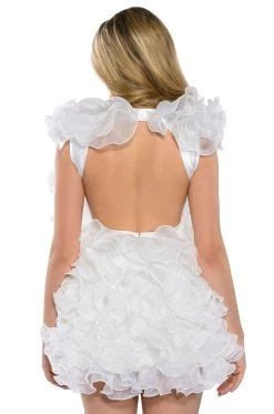 SOMETHING SPECIAL ULTRA RUFFLED BACKLESS MINI DRESS IN WHITE -AKIRA Shop something special ultra ruffled backless mini dress in white white 10 10