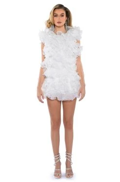 SOMETHING SPECIAL ULTRA RUFFLED BACKLESS MINI DRESS IN WHITE -AKIRA Shop something special ultra ruffled backless mini dress in white white 7 7