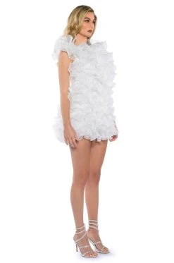 SOMETHING SPECIAL ULTRA RUFFLED BACKLESS MINI DRESS IN WHITE -AKIRA Shop something special ultra ruffled backless mini dress in white white 8 8
