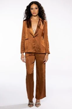 STAY RADIANT SATIN TROUSER -AKIRA Shop stay radiant satin trouser brown 7 7