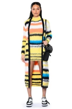 STRIPED FUZZY SWEATER DRESS -AKIRA Shop striped fuzzy sweater dress yellow multi 4 4 c1