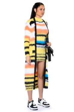 STRIPED FUZZY SWEATER DRESS -AKIRA Shop striped fuzzy sweater dress yellow multi 5 5 c1