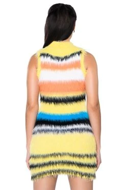 STRIPED FUZZY SWEATER DRESS -AKIRA Shop striped fuzzy sweater dress yellow multi 7 7 c1