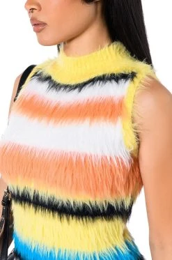 STRIPED FUZZY SWEATER DRESS -AKIRA Shop striped fuzzy sweater dress yellow multi 8 8 c1