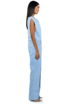 SUNDAY STROLLIN DENIM JUMPSUIT -AKIRA Shop sunday strollin denim jumpsuit light blue 3 3