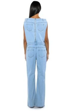SUNDAY STROLLIN DENIM JUMPSUIT -AKIRA Shop sunday strollin denim jumpsuit light blue 4 4