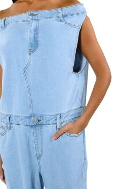 SUNDAY STROLLIN DENIM JUMPSUIT -AKIRA Shop sunday strollin denim jumpsuit light blue 5 5