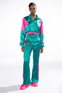 SUPERSONIC SATIN WIDE LEG JOGGER -AKIRA Shop supersonic satin wide leg jogger green multi 8 8