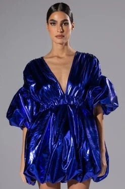 SUPERSTAR METALLIC V NECK MINI DRESS -AKIRA Shop superstar metallic v neck mini dress royal blue 4 4