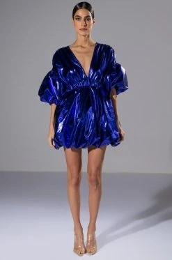 SUPERSTAR METALLIC V NECK MINI DRESS -AKIRA Shop superstar metallic v neck mini dress royal blue 8 8
