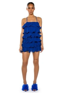 SWEETIE PLEATED RUFFLE SLEEVELESS MINI DRESS -AKIRA Shop sweetie pleated ruffle sleeveless mini dress blue 3 3