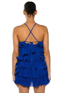 SWEETIE PLEATED RUFFLE SLEEVELESS MINI DRESS -AKIRA Shop sweetie pleated ruffle sleeveless mini dress blue 6 6