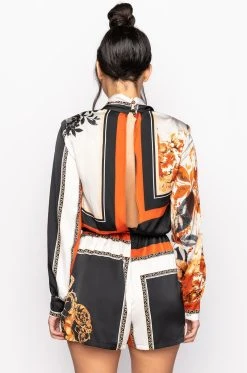 TALK TO ME V NECK ROMPER -AKIRA Shop talk to me v neck romper black multi 10 10